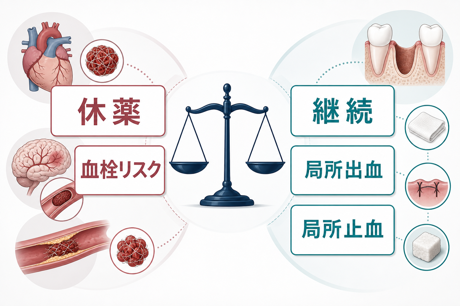 血栓塞栓リスクと局所出血リスクの比較図