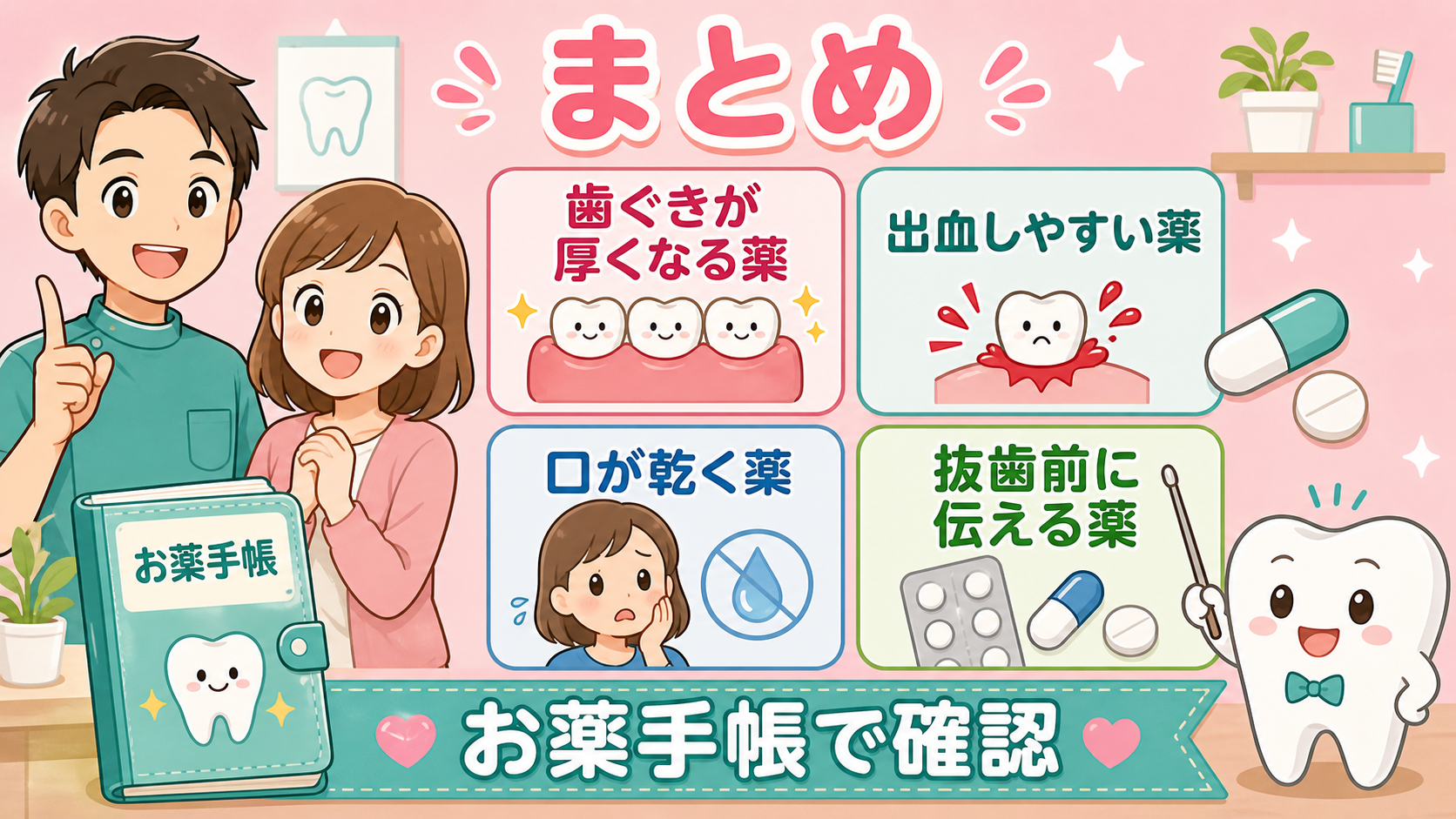 歯ぐきが厚くなる薬、出血しやすい薬、口が乾く薬、抜歯前に伝える薬のまとめ