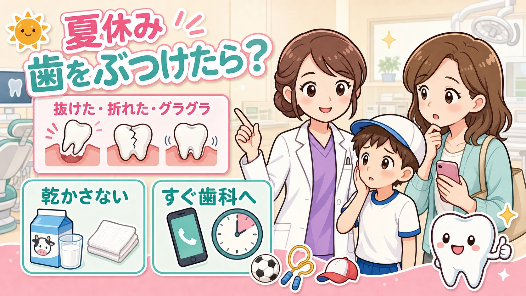 夏休みの外遊びで歯をぶつけたときの応急処置
