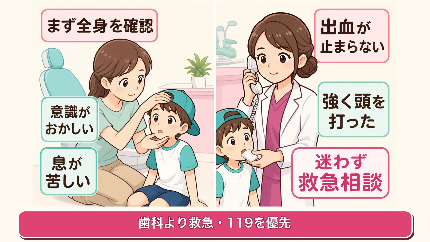歯をぶつけた直後に確認する全身状態