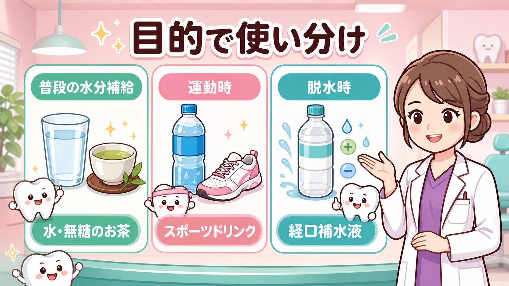 水・スポーツドリンク・経口補水液の役割の違い