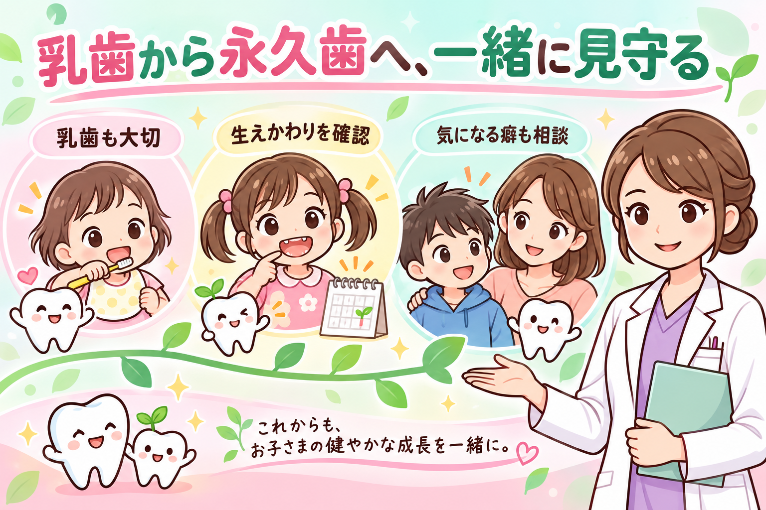 乳歯を大切にし、生えかわりや気になる癖を成長に合わせて見守る