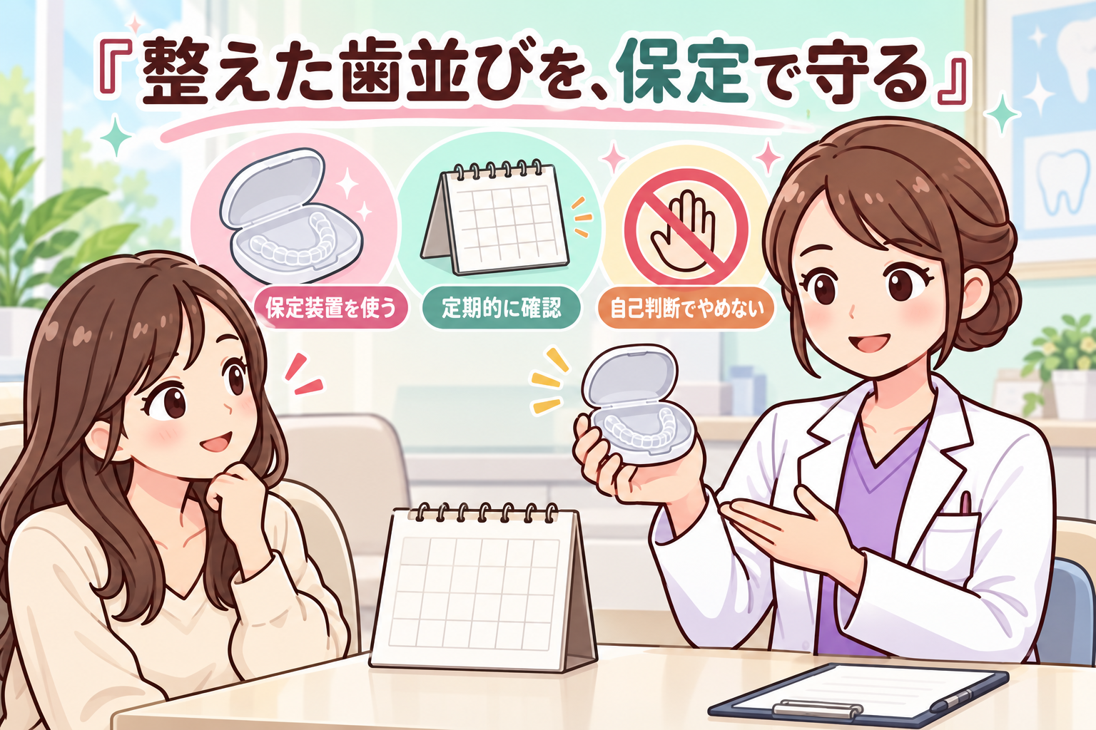 歯を動かす期間のあとも、保定装置と定期受診で歯並びを長期的に見守る